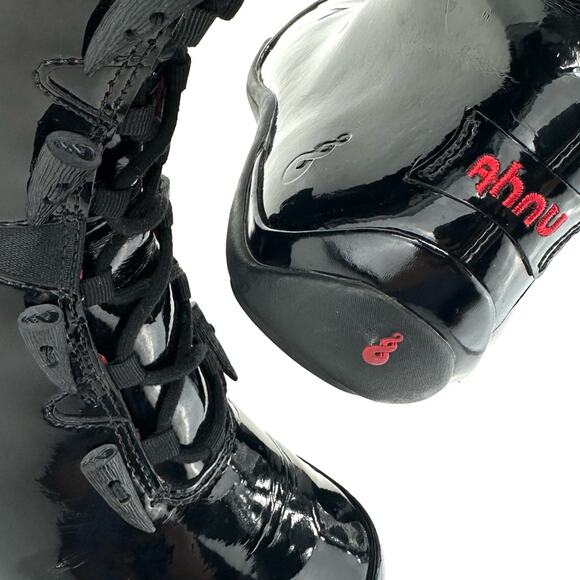 Ahnu Black Flat Winter Boot Size 7.5 Patent Leather Lace-Up Zip Closure Mid-Calf - Picture 15 of 15